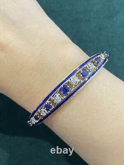 Vintage Diamond, Sapphire and Enamel Bangle Bracelet in14k Gold- HM1123SB