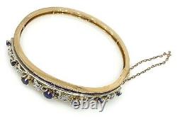 Vintage Diamond, Sapphire and Enamel Bangle Bracelet in14k Gold- HM1123SB