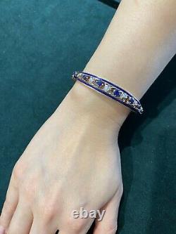 Vintage Diamond, Sapphire and Enamel Bangle Bracelet in14k Gold- HM1123SB
