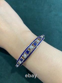 Vintage Diamond, Sapphire and Enamel Bangle Bracelet in14k Gold- HM1123SB