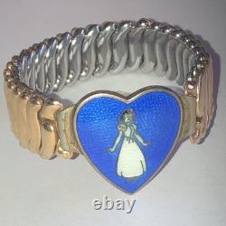 Vintage Disney Snow White Blue Enamel Sweetheart Expandable Gold Filled Bracelet