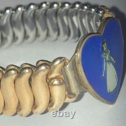 Vintage Disney Snow White Blue Enamel Sweetheart Expandable Gold Filled Bracelet