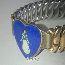 Vintage Disney Snow White Blue Enamel Sweetheart Expandable Gold Filled Bracelet