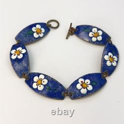 Vintage Dutch Enamel Bracelet Blue Floral Lynx Links by Rolf Neyman Holland Art