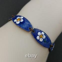 Vintage Dutch Enamel Bracelet Blue Floral Lynx Links by Rolf Neyman Holland Art