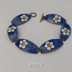 Vintage Dutch Enamel Bracelet Blue Floral Lynx Links by Rolf Neyman Holland Art
