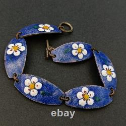 Vintage Dutch Enamel Bracelet Blue Floral Lynx Links by Rolf Neyman Holland Art