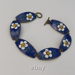 Vintage Dutch Enamel Bracelet Blue Floral Lynx Links by Rolf Neyman Holland Art