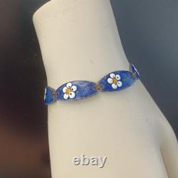 Vintage Dutch Enamel Bracelet Blue Floral Lynx Links by Rolf Neyman Holland Art