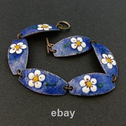 Vintage Dutch Enamel Bracelet Blue Floral Lynx Links by Rolf Neyman Holland Art