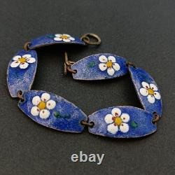 Vintage Dutch Enamel Bracelet Blue Floral Lynx Links by Rolf Neyman Holland Art