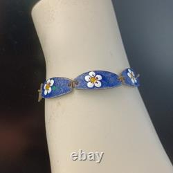 Vintage Dutch Enamel Bracelet Blue Floral Lynx Links by Rolf Neyman Holland Art