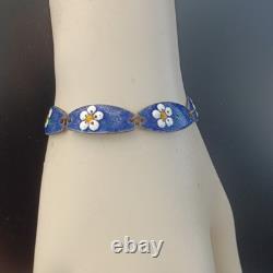 Vintage Dutch Enamel Bracelet Blue Floral Lynx Links by Rolf Neyman Holland Art