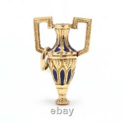 Vintage Egyptian Revival 18KT Yellow Gold & Blue Enamel Vase Charm