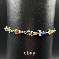 Vintage Egyptian Revival Panel Bracelet Silver Enamel Sphinx Ankh 6.5