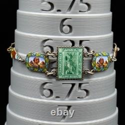 Vintage Egyptian Revival Panel Bracelet Silver Enamel Sphinx Ankh 6.5