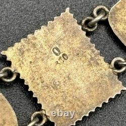Vintage Egyptian Revival Panel Bracelet Silver Enamel Sphinx Ankh 6.5