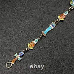 Vintage Egyptian Revival Panel Bracelet Silver Enamel Sphinx Ankh 6.5 Vintage Egyptian Revival Panel Bracelet Silver Enamel Sphinx Ankh 6.5