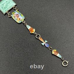 Vintage Egyptian Revival Panel Bracelet Silver Enamel Sphinx Ankh 6.5 Vintage Egyptian Revival Panel Bracelet Silver Enamel Sphinx Ankh 6.5