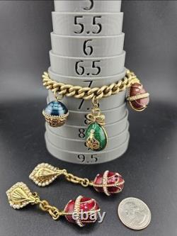 Vintage Enamel Egg Charm Bracelet Earrings Set 0109