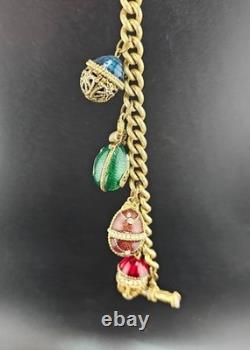 Vintage Enamel Egg Charm Bracelet Earrings Set 0109