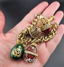 Vintage Enamel Egg Charm Bracelet Earrings Set 0109