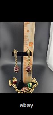 Vintage Enamel Egg Charm Bracelet Earrings Set 0109