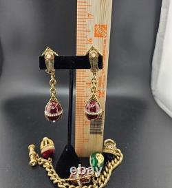 Vintage Enamel Egg Charm Bracelet Earrings Set 0109