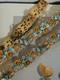 Vintage Enamel Floral Necklace & Bracelet Set Blue Green Gold Tone Garden Design