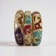 Vintage Enamel Floral Rhinestone Hinged Bangle Lot Boho Retro Statement