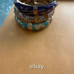 Vintage Enamel Floral Rhinestone Hinged Bangle Lot Boho Retro Statement