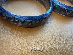 Vintage Enamel elephants on sterling silver bangle bracelet READ