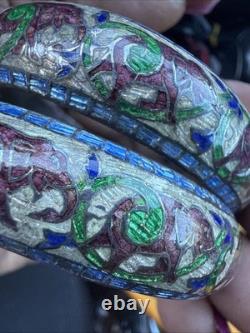 Vintage Enamel elephants on sterling silver bangle bracelet READ
