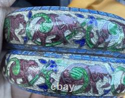 Vintage Enamel elephants on sterling silver bangle bracelet READ