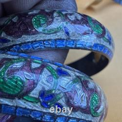 Vintage Enamel elephants on sterling silver bangle bracelet READ