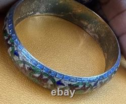 Vintage Enamel elephants on sterling silver bangle bracelet READ