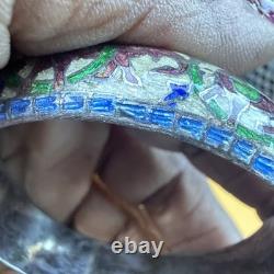Vintage Enamel elephants on sterling silver bangle bracelet READ