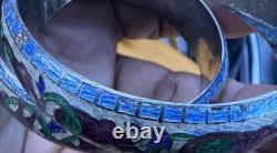 Vintage Enamel elephants on sterling silver bangle bracelet READ