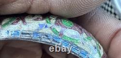 Vintage Enamel elephants on sterling silver bangle bracelet READ