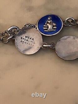 Vintage Estate SIGNED MEKA STERLING DENMARK Royal Blue Enamel STORY Bracelet