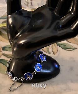 Vintage Estate SIGNED MEKA STERLING DENMARK Royal Blue Enamel STORY Bracelet