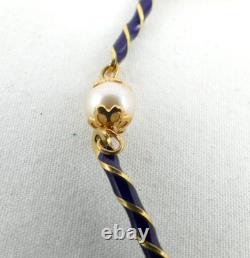 Vintage Fabor 18K Cobalt Blue Enamel Swirl and Akoya Pearl Gemstone Bracelet