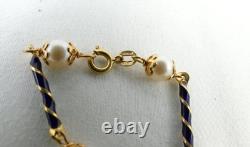 Vintage Fabor 18K Cobalt Blue Enamel Swirl and Akoya Pearl Gemstone Bracelet