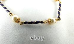 Vintage Fabor 18K Cobalt Blue Enamel Swirl and Akoya Pearl Gemstone Bracelet