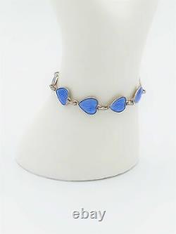 Vintage Finn Jensen Norway Gilt 925 Sterling Blue Enamel HEARTS Bracelet