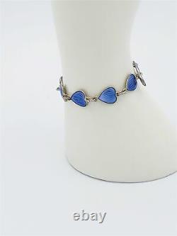 Vintage Finn Jensen Norway Gilt 925 Sterling Blue Enamel HEARTS Bracelet