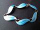 Vintage Finn Jensen Norway Sterling Blue Enamel Leaf Linked Bracelet