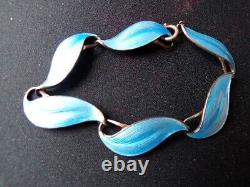 Vintage Finn Jensen Norway Sterling Blue Enamel Leaf Linked Bracelet