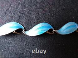 Vintage Finn Jensen Norway Sterling Blue Enamel Leaf Linked Bracelet