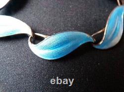 Vintage Finn Jensen Norway Sterling Blue Enamel Leaf Linked Bracelet